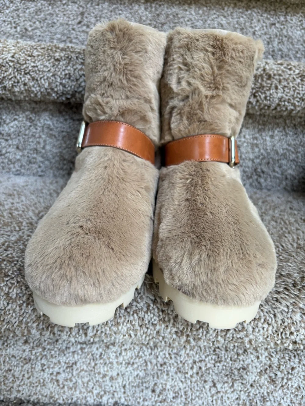 Jimmy Choo London Teddy Women’s Faux Fur Tan Buckle Ankle Boots